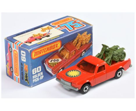 Matchbox Superfast 60c Holden Pick-up Truck - red body with Sunburst hood label (from , light amber windows, red interior, RA