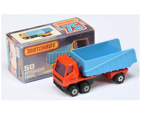 Matchbox Superfast 50b Articulated Truck - burnt orange tractor unit with purple windows, maltese cross wheels, mid blue trai
