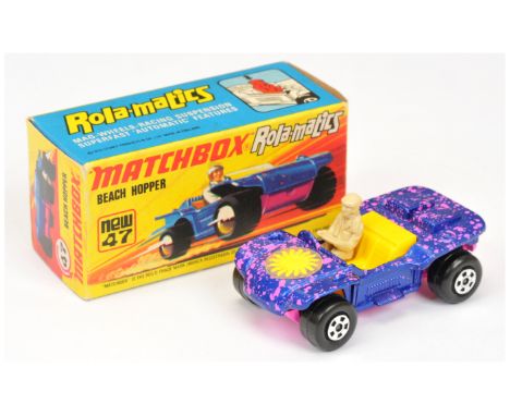 Matchbox Superfast 47b Beach Hopper - metallic dark blue body with high splatter of pink spots, Sunburst hood label, RARE YEL