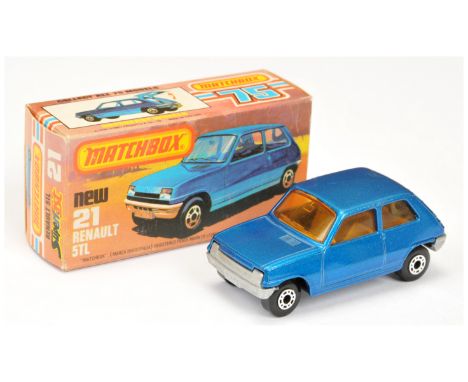 Matchbox Superfast 21c Renault 5TL - metallic blue body, RARE LIGHT AMBER WINDOWS, tan interior, silver painted base - Near M