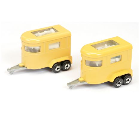 Matchbox Superfast 2 x 43a Pony Trailer TWIN PACK ISSUES - both are tan body, green plastic ramp, silver painted Lesney Engla