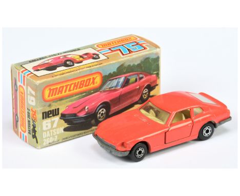 Matchbox Superfast 67c Datsun 260Z MADE IN BRAZIL ISSUE - coral pink body, clear windows, pale yellow interior, bare metal ba