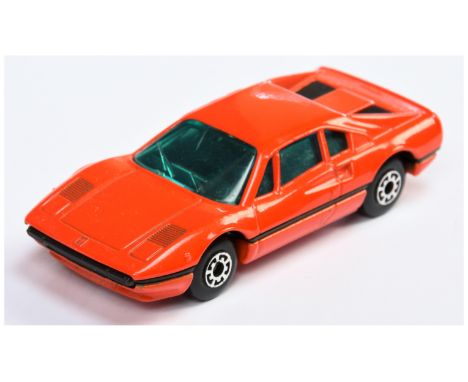 Matchbox Superfast 70d Ferrari 308 GTB - burnt orange body &amp; base, RARE TURQUOISE GREEN WINDOWS, black interior, un-punch