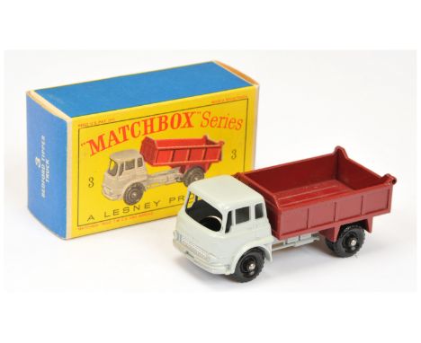 Matchbox Regular Wheels 3b Bedford TK Tipper Truck - UNLISTED STANNARD CODE - light grey cab &amp; chassis with silver trim a