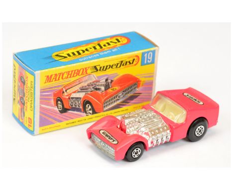 Matchbox Superfast 19b Road Dragster Promotional Issue "Wynns" - dayglo pink body with large "Wynn's" labels, bare metal base