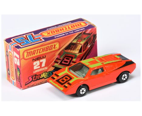 Matchbox Superfast 27b Lamborghini Countach Streakers Issue - burnt orange body with lime green &amp; black racing number 8 t