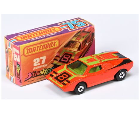 Matchbox Superfast 27b Lamborghini Countach Streakers Issue - burnt orange body with lime green &amp; black racing number 8 t