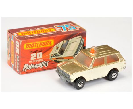 Matchbox Superfast 20b Range Rover Police Patrol - RARE LIGHT GOLD PLATED BODY, clear frosted windows, orange spinner &amp; r