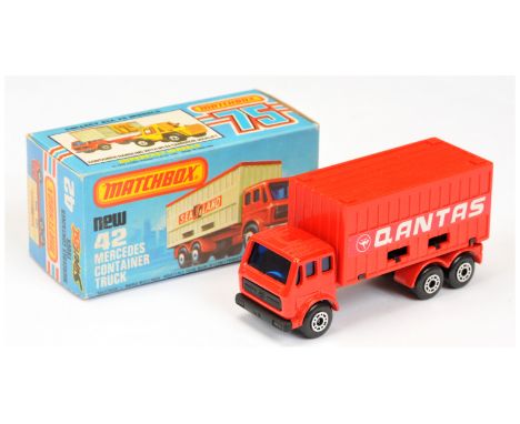 Matchbox Superfast 42c Mercedes Container Truck "Qantas" - brighter red cab &amp; chassis, dark blue windows, red container w