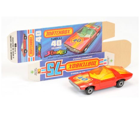 Matchbox Superfast 40a Vauxhall Guildsman Streakers Issue - red body with yellow racing number 40 tampo print, light amber wi