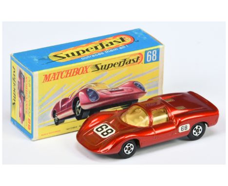 Matchbox Superfast 68a Porsche 910 - metallic red body with racing number 68 nose &amp; rear wing labels, light amber windows