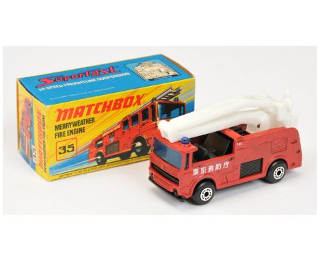 Matchbox Superfast MB31 JAPAN SERIES Merryweather Marquis Snorkel Fire Engine - white hoist &amp; cage, black interior, black