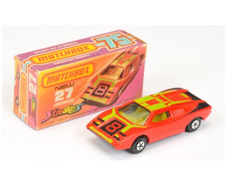 Matchbox Superfast 27b Lamborghini Countach Streakers Issue - burnt orange body (darker more red shade) with lime green &amp;