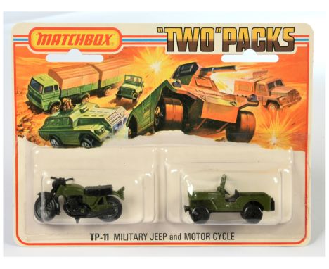 Matchbox Superfast Twin Pack TP-11 Military Jeep &amp; Motorcycle - containing (1) 18b Hondarora Honda CB750 Motorcycle - mil