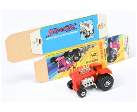 Matchbox Superfast 25b Mod Tractor TWIN PACK ISSUE - brighter shade red body, dark yellow seat, matt black base, RARE 5-SPOKE