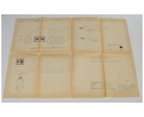 Matchbox Factory Shop Floor Label Positioning Working Drawing for Super Kings K-11 AA Wreck Truck - approx 33 Inches x 23 Inc