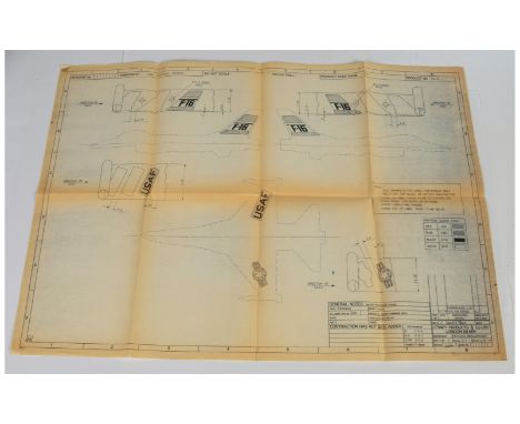 Matchbox Factory Shop Floor Label Positioning Working Drawing for Skybusters SB-24 General Dynamics F-16 - approx 33 Inches x