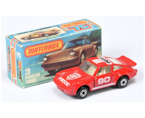 Matchbox Superfast 3c Porsche 911/930 Turbo - red body with racing number 90 tampo print, clear windows, white interior, glos