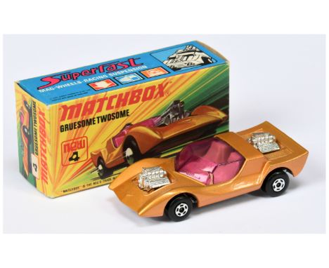 Matchbox Superfast 4b Gruesome Twosome - purple windows, ivory interior, RARE SILVER PAINTED BASE - Excellent (model not play