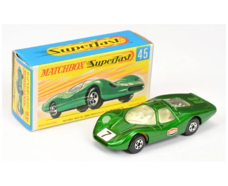 Matchbox Superfast 45a Ford Group 6 - metallic green body with square racing number 7 nose label, Burmah door labels, clear w