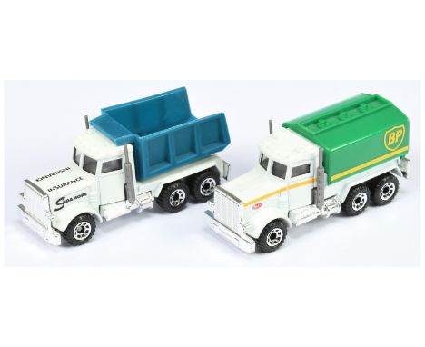 Matchbox Superfast MB-5 Peterbilt Tanker "BP" Dutch Promotional Issue and MB-23 Peterbilt Tipper Truck "Sagamore Insurance" U