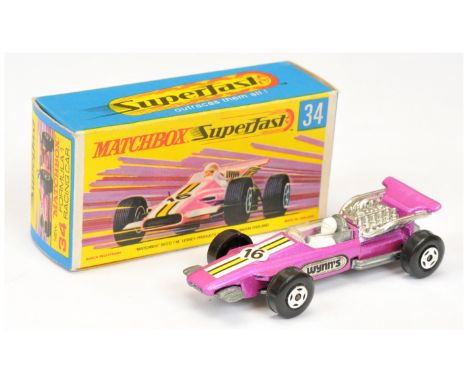 Matchbox Superfast 34a Formula 1 Racing Car "Wynns" PROMOTIONAL ISSUE&nbsp; - metallic candy pink body with yellow stripe rac