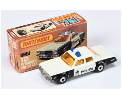 Matchbox Superfast 10c Plymouth Gran Fury Police Car - black &amp; white body with Police Shield door tampo print, RARE SOLID