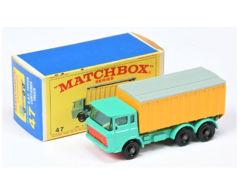 Matchbox Regular Wheels 47c DAF Container Truck - Stannard Code 1 - sea green cab &amp; chassis, yellow container body with l