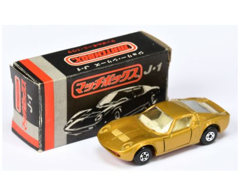 Matchbox Superfast 33a Lamborghini Miura - metallic gold body with high arches, ivory interior, RED BASE, 5-spoke wide wheels