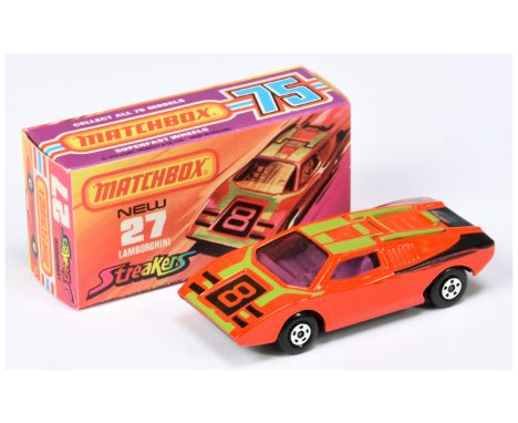 Matchbox Superfast 27b Lamborghini Countach Streakers Issue - burnt orange body with lime green &amp; black racing number 8 t