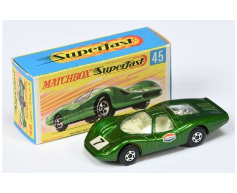 Matchbox Superfast 45a Ford Group 6 - metallic green body with square racing number 7 nose label, Burmah door labels, clear w