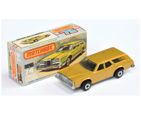 Matchbox Superfast 74c Mercury Cougar Villager MADE IN BULGARIA ISSUE - METALLIC GOLD BODY, BLACK INTERIOR, LEMON YELLOW PLAS