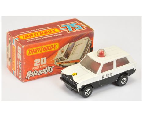 Matchbox Superfast 20b Range Rover Police Patrol JAPANESE MARKET ISSUE - black &amp; white body, clear frosted windows, red s