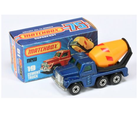 Matchbox Superfast 19c Cement Truck MADE IN BRAZIL ISSUE - metallic blue earlier body casting with angled rear wheelarch, dar