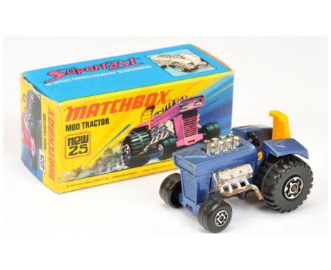 Matchbox Superfast 25b Mod Tractor MADE IN BRASIL ISSUE - metallic blue body, dark yellow seat, gloss black Lesney England ba