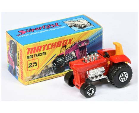 Matchbox Superfast 25b Mod Tractor TWIN PACK ISSUE - red body, dark yellow seat, matt black base, 5-crown front wheels &amp; 