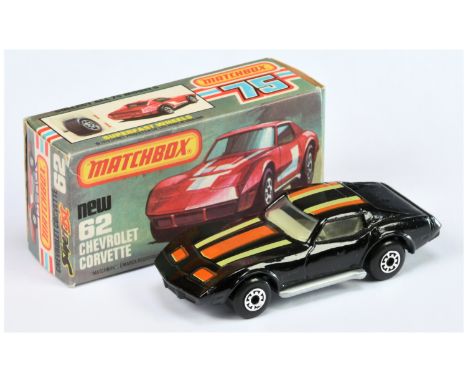 Matchbox Superfast 62d Chevrolet Corvette - black body with lighter lemon yellow &amp; burnt orange hood and roof tampo print