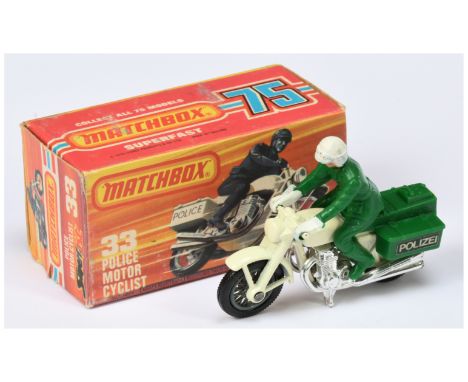 Matchbox Superfast 33c Honda CB750 German Police Motorbike - RARE IVORY (NOT WHITE) FRAME, CHROME ENGINE, GREEN PLASTIC SEAT 