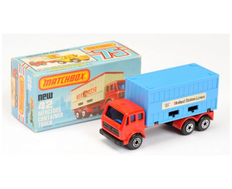 Matchbox Superfast 42c Mercedes Container Truck "United States Lines" - brighter red cab &amp; chassis, dark blue windows, bl