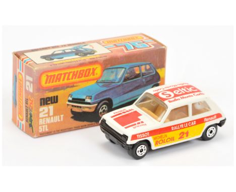 Matchbox Superfast 21c Renault 5TL MADE IN BRAZIL ISSUE - white body with yellow &amp; red racing number 21 "Seltic" tampo pr