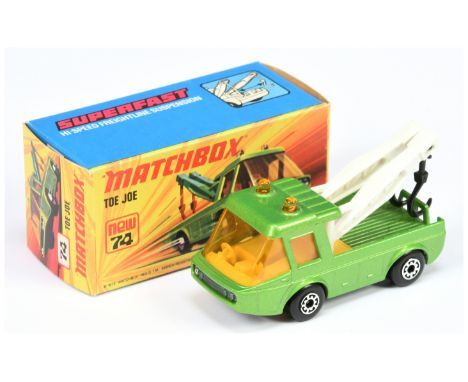 Matchbox Superfast 74b Toe Joe - metallic jade green body, RARE WHITE JIBS WITH BLACK HOOKS, light amber windows, dark yellow