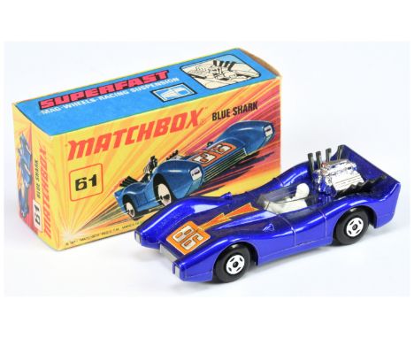 Matchbox Superfast 61a Blue Shark - metallic dark blue body with racing number 86 nose lablel, clear windscreen, RARE SILVER 