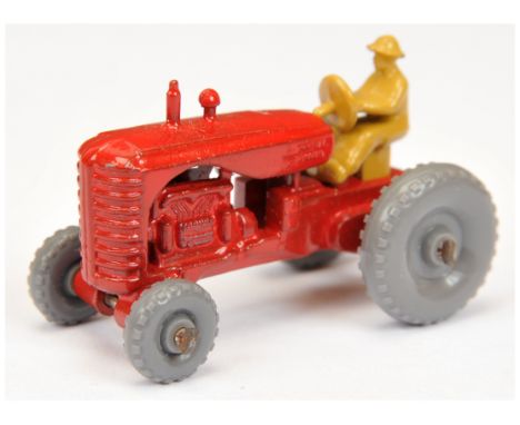 Matchbox Regular Wheels 4b Massey Harris Tractor - Stannard Code 4 - Type A tan driver with cast open arms, grey plastic whee