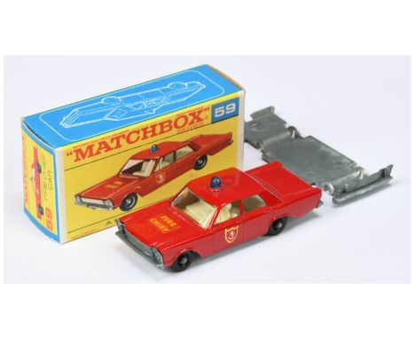 Matchbox Regular Wheels 59c Ford Galaxie Fire Chief Car - Stannard Code 6 - red body with hood &amp; door labels, blue roof l