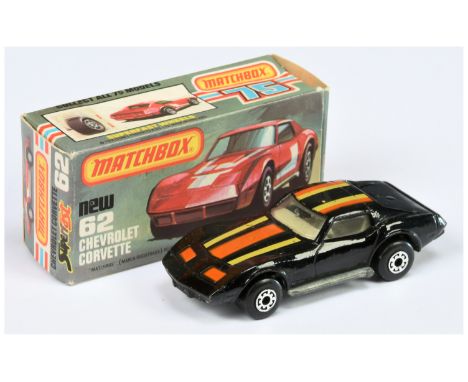 Matchbox Superfast 62d Chevrolet Corvette - black body with darker lemon yellow &amp; burnt orange hood and roof tampo print,