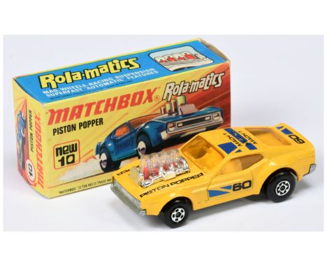 Matchbox Superfast 10b Ford Mustang Piston Popper - yellow body with black &amp; blue racing number 60 tampo print, light amb