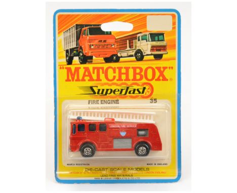 Matchbox Superfast 35a Merryweather Marquis Fire Engine - metallic red body, hollow 5-spoke narrow wheels without tread patte