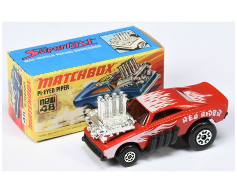 Matchbox Superfast 48d Red Rider Dragster - Red body with white flame tampo print, red windows, matt black Lesney Products PL