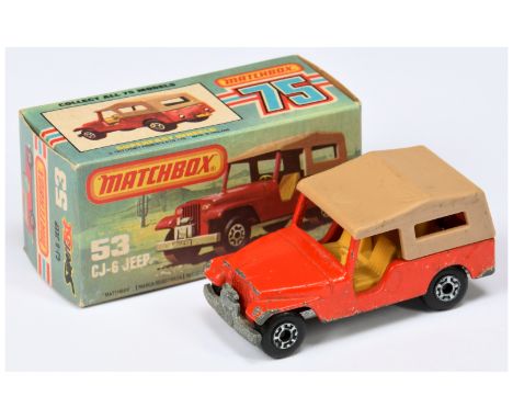 Matchbox Superfast 53c Jeep CJ-6 MADE IN BRAZIL ISSUE - red body (different shade to Lesney England models), tan roof, dark y