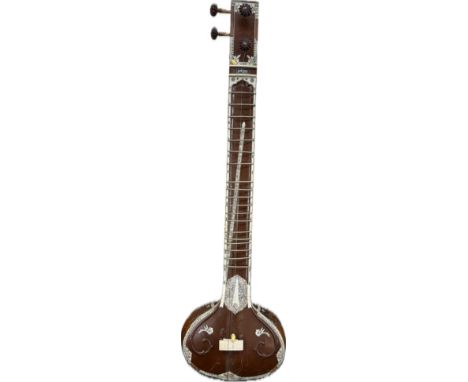 Inlaid Indian Sitar wooden musical instrument 